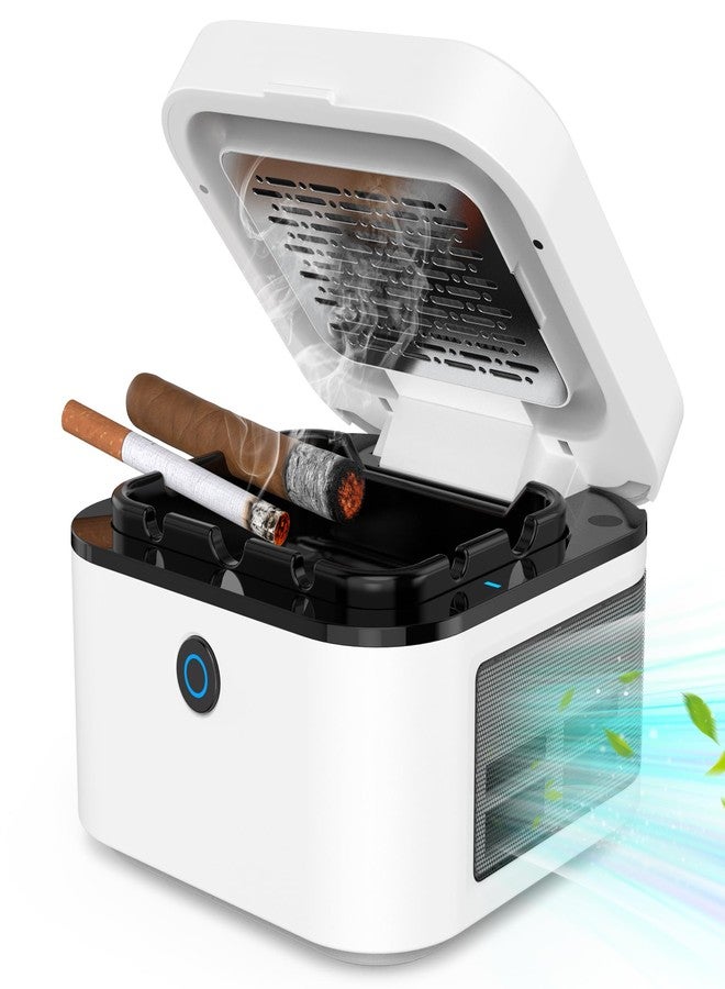 VTAR Portable Smokeless Ashtray with Lid,Mini Smell Proof Ash Tray for Car,Detachable Trash Can for Outdoor Travel Home Office （White） - Image 1